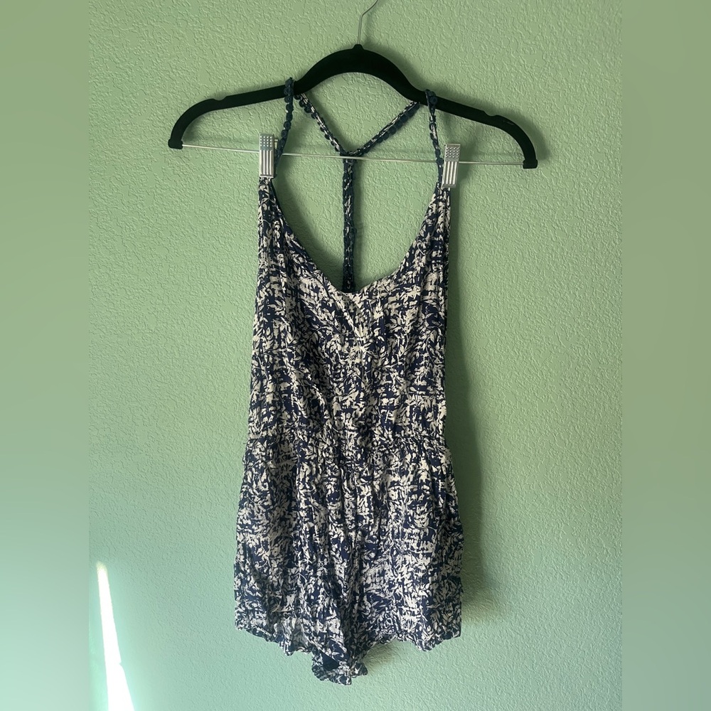 Blue and White Patterned Romper